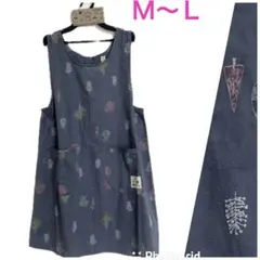 ☆ 新品 タグ付 エプロン Ｍ〜Ｌ　麻混SKETCH グレー系
