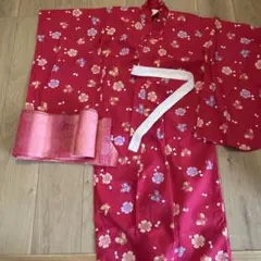 赤い花柄着物 女の子120cm 帯付き