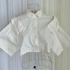 honey mi honey ボリュームスリーブ ショート丈シャツ ホワイト