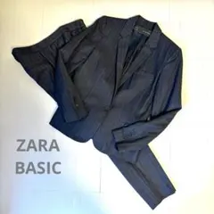 ZARA BASIC ネイビー ストライプ ビジネスパンツスーツのサムネイル