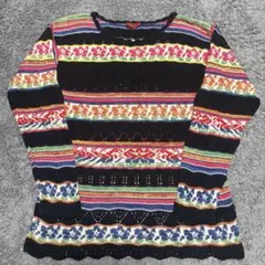 KENZO 90s シルク混合 柄ニット Mサイズ レトロ 古着のサムネイル