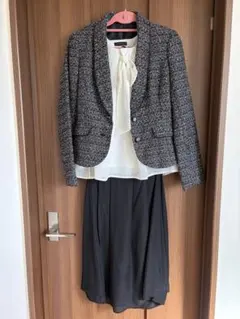 セレモニースーツ3点セット　ツイードノーカラージャケット　9号　M