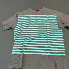 OJICO グレー/水色 ストライプ Tシャツ