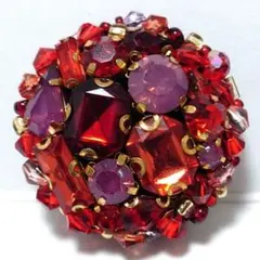 ビーズ刺繍　赤　27mm　ヘアゴム・ブローチ