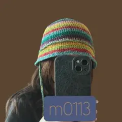 61.クラッシャーハット・紐付・マルチカラー・ビーニー・ニット帽・クロシェハット