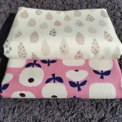 生地2枚セット　花柄（綿麻）　しずく雫　ピンク　ハンドメイド