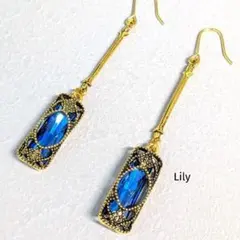 男女兼用✨ アンティーク 青 ゴールド ピアス ヴィンテージ レトロ ジルコン