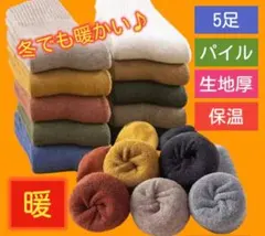 レディースソックス　５足組　裏パイル　防寒　２３〜２６センチ　防臭　厚手