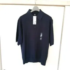 UNIQLO ウォッシャブルニットポロセーター半袖 68blue ネイビー L