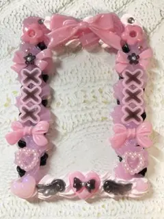 SALE●ホイップデコトレカケース●ピンク×黒●花●ハート●リボン●量産型