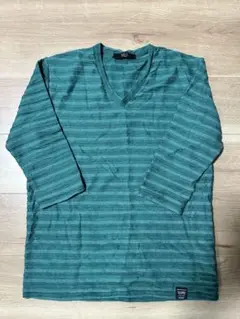 AZUL by moussy ストライプ Vネック 七分袖カットソー S