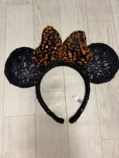 ディズニー ミニー スパンコール カチューシャ オレンジ ブラック