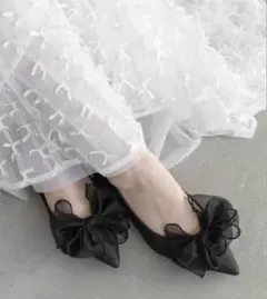 RANDA 2WAY リボンラメフラットパンプス