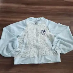 水色レースカーディガン 140cm 透け感 ジッパー