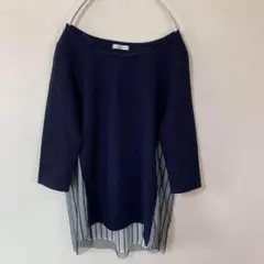 アーヴェヴェ　七分袖　表裏切り替えカットソー　背面チュール＆ストライプ　細見えM