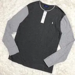 ポロラルフローレン　ヘンリーネックTシャツ　バイカラー　切替　刺繍　グレー　XL