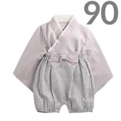 90cm 袴 はかま ロンパース 着物 グレー 男の子 ベビー服 i