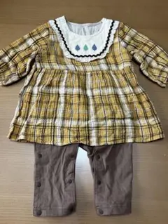 綿100% チェック柄 ロンパース カバーオール ベビー服　北欧風　70サイズ