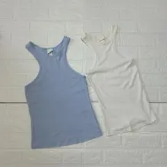 H&M リブタンクトップ 2枚セット ブルー ホワイトのサムネイル