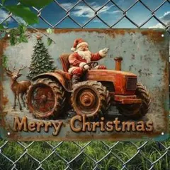 トラクターサンタさんブリキ看板77 インテリア雑貨　ヴィンテージ 壁装飾