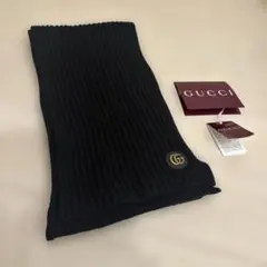 GUCCI マフラー ダブルGロゴ レザーパッチ ブラック