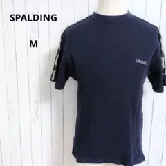 スポルディング☆半袖　Tシャツ　ワッフル生地　綿100%　ロゴ刺繍　M　ネイビー