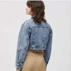 ジーユー デニムクロップドジャケット ブルー XL
