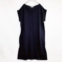 オペークドットクリップ♦︎半袖ワンピース（M）ブラック ひざ丈 シンプル