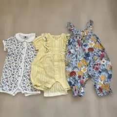 PETIT BATEAU含む　花柄ロンパース3点セット