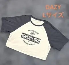 DAZY SHEIN クロップド丈 薄手Tシャツ グレー×ベージュ　Lのサムネイル
