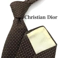 【美品】Christian Dior ネクタイ ドット柄 ブラウン 茶 光沢感