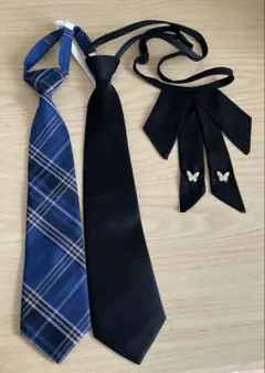 ネクタイ3本セット（チェック柄・無地・リボン）