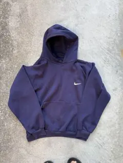 NIKE 90s パーカー　ネイビー　短丈　刺繍　ボックス　ワンポイント　ナイキ
