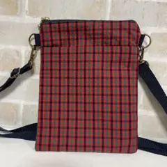 サコッシュ　縦　ファミリア　赤　チェック　ハンドメイド