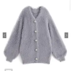 GRL ビジューボタンフェザーニットカーディガン［kz278］ ブルー