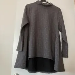 グレー 長袖 タートルネックデザインチュニック