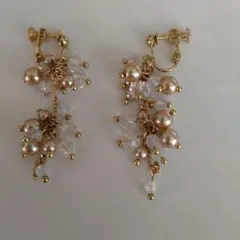 ゴールド パール クリスタル イヤリング