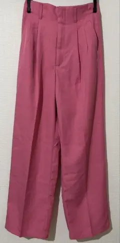 ピンク ワイドパンツ プリーツ入り ゴムウエスト