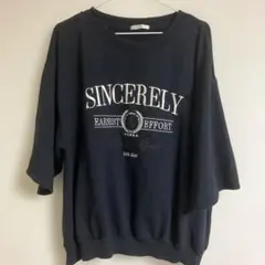 terawear emu カレッジロゴ刺繍　スウェット ネイビー 七分袖 LL