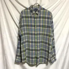 90s lands'end チェックシャツ 古着 old gap navy L
