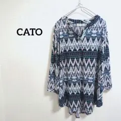 海外古着 CATO 幾何学模様 Vネック長袖シャツ チュニック 18/20W