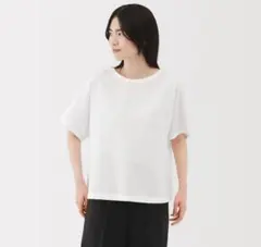 ヘンプ　コットン　半袖ブラウス 婦人Ｌ　白のサムネイル