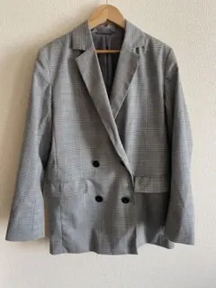 最終値下【美品】GU ジーユー　ダブルブレストチェックジャケット グレー　M