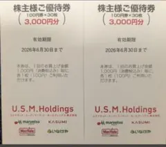 USMH株主優待券　カスミ、マックスバリュ等　6000円分のサムネイル