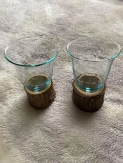 フェリシモ　ガラスカップと木製スタンド2個セット