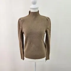 【新品】 パフスリーブ リブニット ハイネックニット ぽわん袖 シンプル