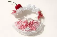 ぬい服 ヘッドドレス 10cm ワンピース 赤色 さくらんぼ リボン