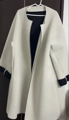 ダンボールニット シンプル ロング ノーカラーコート　ロングコート　アイボリー