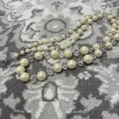 パール クリスタル ロングネックレス
