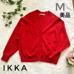 【美品】ikka イッカ ラグランスリーブ Vネックカーディガン レッド M